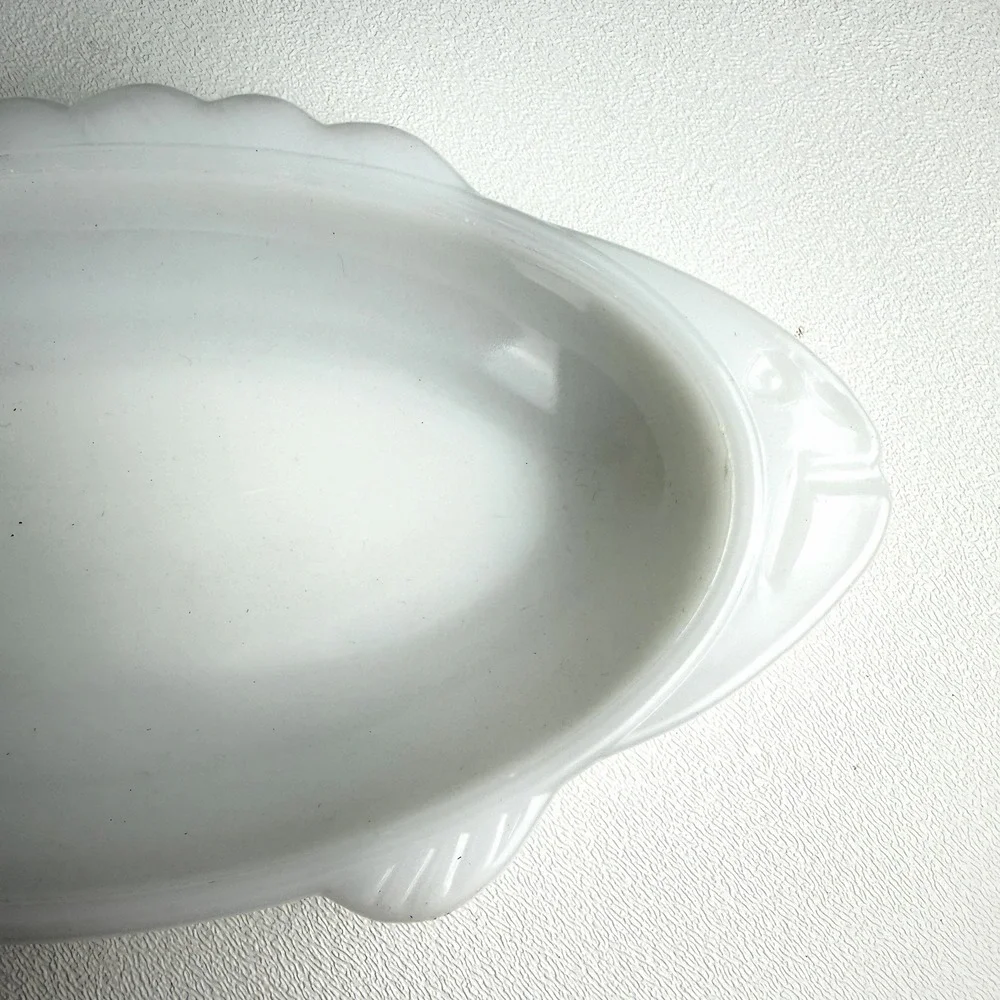 (2) VINTAGE Glasbake White Milk Glass Fish Shaped Baking Dish 9.25